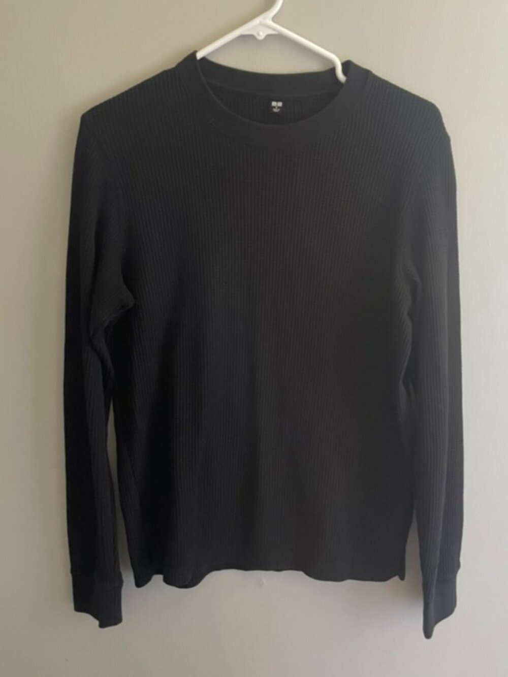 Uniqlo Black Waffle Knit Long Sleeve Thermal Shirt Size Small Crew Neck Basic To